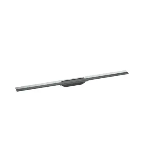 Edelstahl-Duschrinne mit flexibler Anpassungsmöglichkeit, designed von Hansgrohe. Sie zeigt ein schlichtes, funktionales Design mit einer glatten Oberfläche.